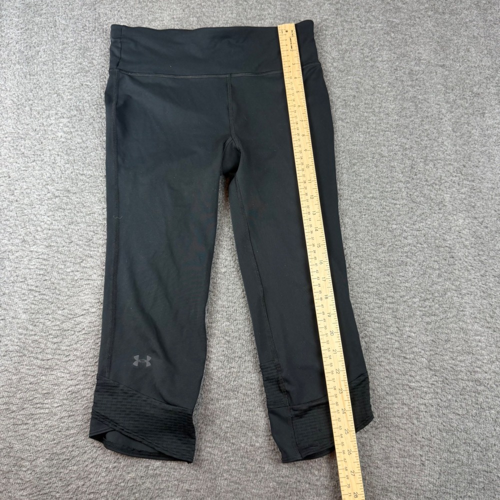 Under Armour Capri Leggings Women's Small Black Mesh Hem Zipper Pocket Running - Picture 5 of 8